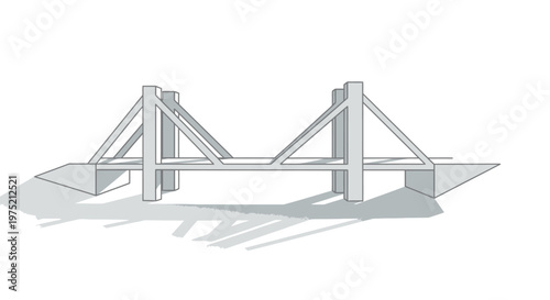 3D Isometric Illustration of a Modern Suspension Bridge Infrastructure Model on White Background