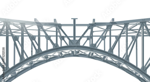Modern Steel Truss Arch Bridge Structure Isolated on White Background - Industrial Engineering and Infrastructure Concept