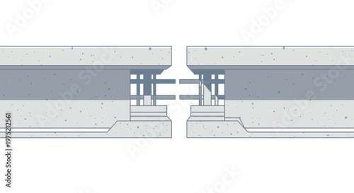 Technical Illustration of a Concrete Expansion Joint and Bridge Deck Connection Detail with Reinforcing Steel Rebar