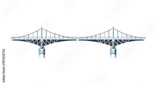 Flat Vector Illustration of a Modern Suspension Bridge Infrastructure Icon Isolated on White Background