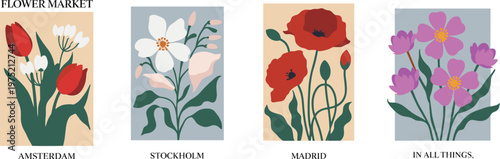 Photography Abstract Floral Art Prints with City Names flower market