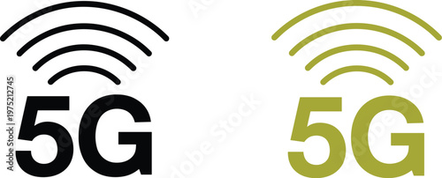 Black and green 5G wireless signal icons technology