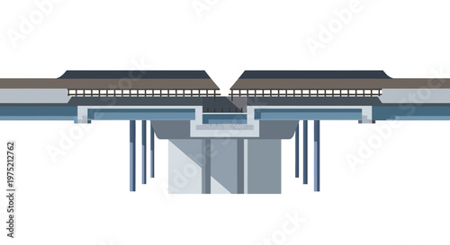 Minimalist Illustration of a Modern Bridge Expansion Joint and Highway Infrastructure Section