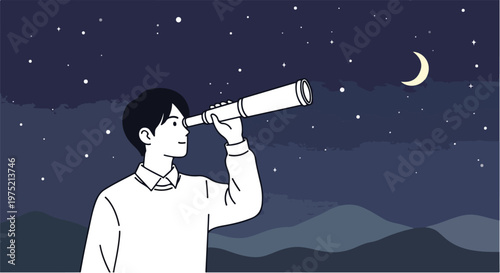 Person looking through telescope at night sky