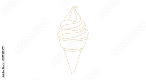 Minimalist Golden Outline Soft Serve Ice Cream Cone on White Background