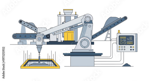 Automated Industrial 3D Concrete Printing Robot Illustration for Smart Construction and Future Architecture Technology