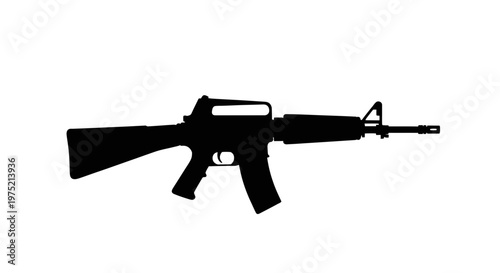 Silhouette of an assault rifle against a white background