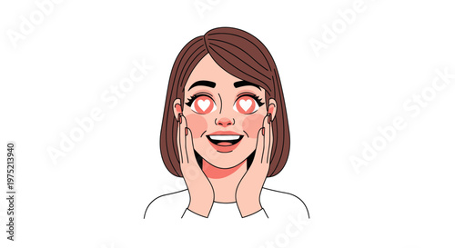 Smiling Woman with Hearts in Eyes - Love, Infatuation, Attraction Concept