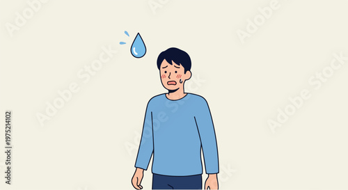 Anxious man sweating with nervous expression