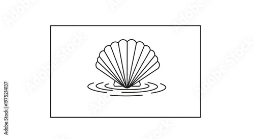 Minimalist Seashell Icon in Water Ripples, Simple Line Art, Vector Graphic
