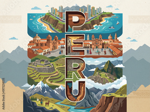 Peru Landmarks and Landscapes Illustration
