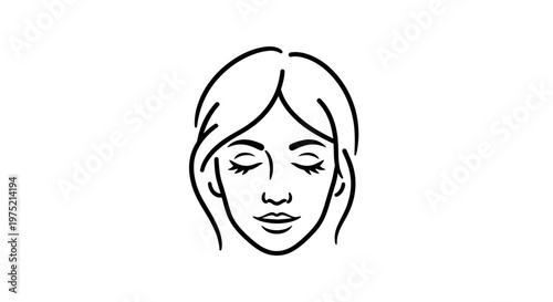 Minimalist woman face line art, closed eyes, serene expression, beauty and wellness concept