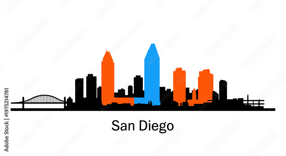Obraz premium San Diego Skyline Silhouette with Colorful Buildings