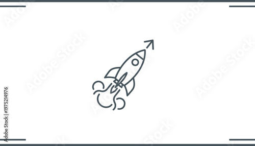 Rocket Launching Upwards with Speed Lines and Arrow Icon, Symbolizing Growth and Success