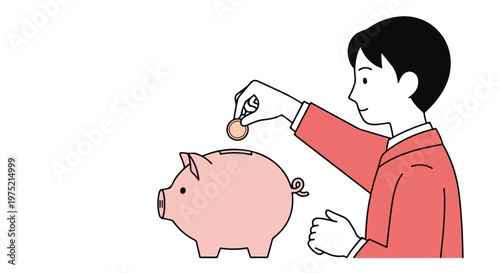 Man putting coin into piggy bank savings