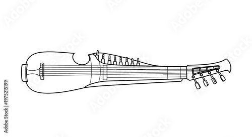 Line Drawing of a Sarangi, a Traditional Indian Stringed Instrument