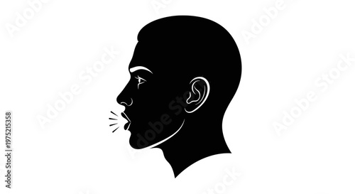 Man's Silhouette Speaking or Yelling, Profile View, Isolated on White