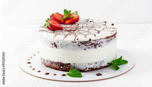 Chocolate strawberry cake with whipped cream frosting