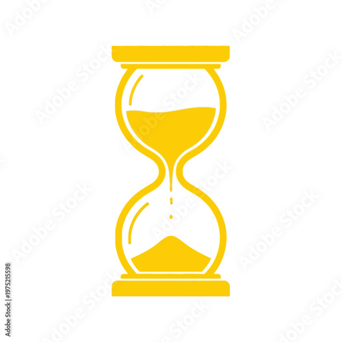 Abstract yellow hourglass graphic signifying the relentless passage of time, the urgency of deadlines, and the precise measurement of a countdown in a simple, elegant design