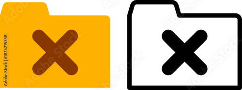 バツ印付きフォルダのアイコン（削除・拒否・無効・エラー） Folder Icon with Cross Mark for Delete, Error, and Access Denied
