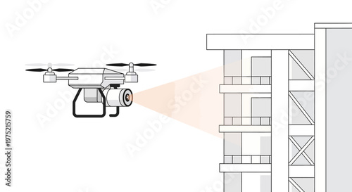 Drone Building Inspection and Surveillance Illustration - UAV Scanning Facade for Maintenance and Security