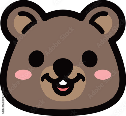 かわいいクォッカの顔アイコン　笑顔の動物キャラクター素材　Cute Quokka Face Icon Smiling Animal Character

