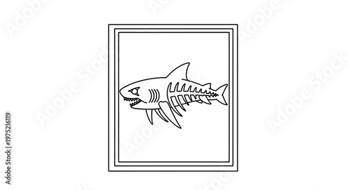 Shark Skeleton Outline Inside a Square Frame - Vector Illustration