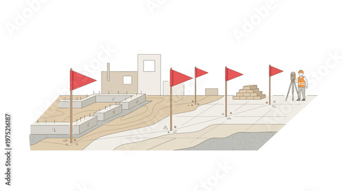 Land Surveyor Using Total Station for Site Development and Construction Planning Illustration