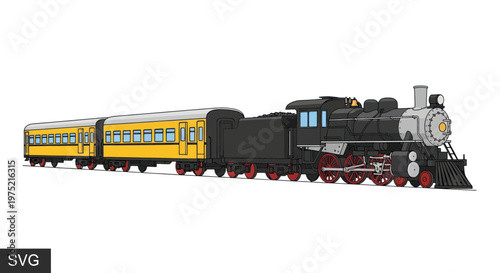 Vintage Steam Locomotive with Yellow Passenger Cars