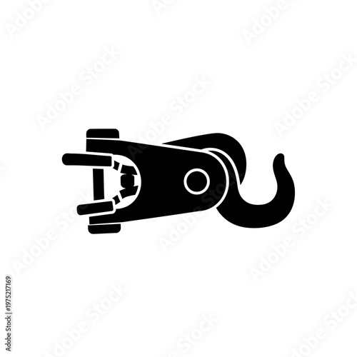 Industrial hook and pulley system for lifting heavy loads, mechanical engineering symbol