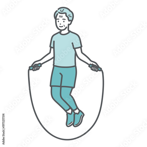 笑顔で縄跳びをするシニア男性のイラスト