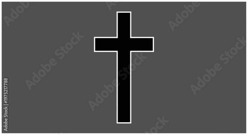 Black Christian cross with white outline on dark gray background