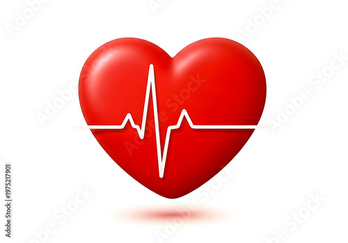 A stylized heart with a red heartbeat line graphic symbolizing health and vitality isolated on white background