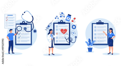 Document patient illness or disease progress, E-health system for data and information collection, Tablet with patient photo, cardiogram and health indicators for monitoring