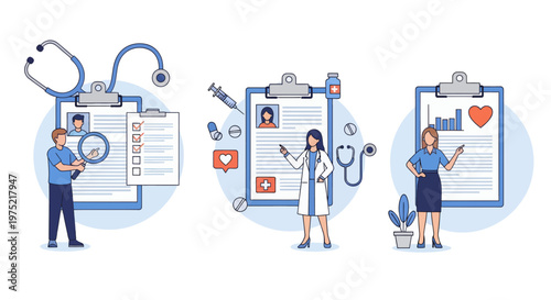 Document patient illness or disease progress, E-health system for data and information collection, Tablet with patient photo, cardiogram and health indicators for monitoring