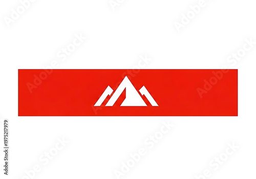 Minimalist red rectangular banner featuring a white geometric mountain peak logo for modern outdoor brand identity.