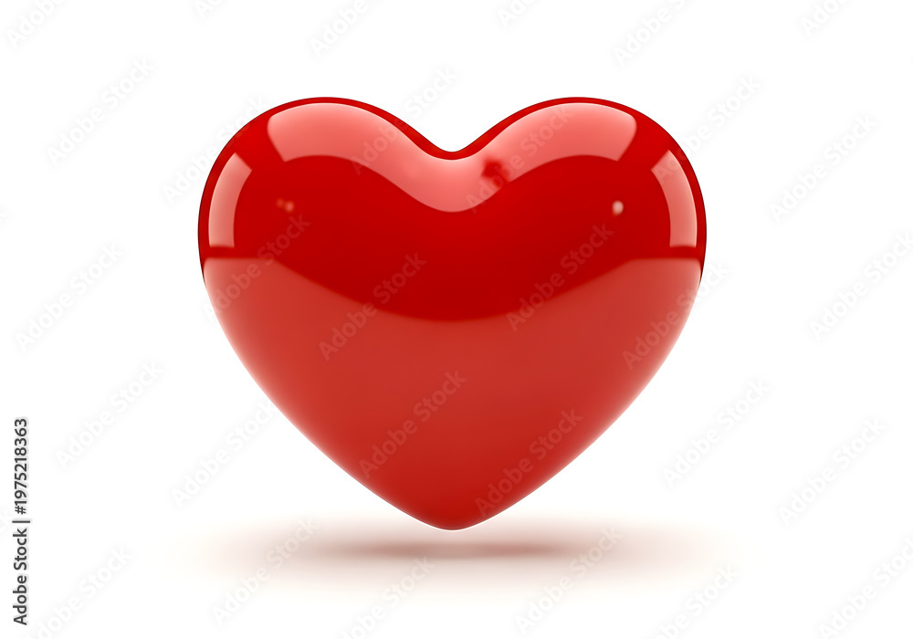 Fototapeta premium Shiny red 3D heart shape icon for love and healthcare. Glossy romantic symbol for valentines and medical apps.