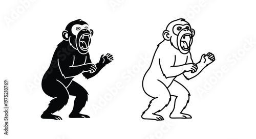 Monkey Gestures Communication Guide Vector