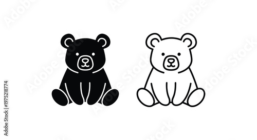 Black & White Teddy Bears - Cute Stuffed Animals Vector