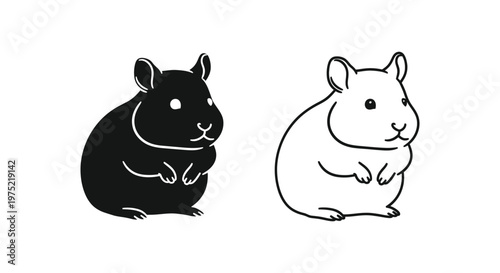 Cute Hamsters: Black and White Pet Rodents Guide Vector