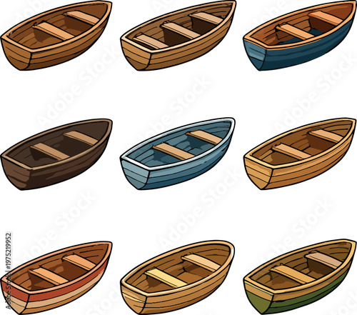 colorful cartoon rowboats isolated on white background