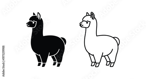 Alpaca Animals: Black and White Icon Design Vector