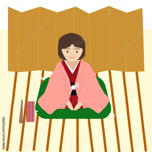 A rakugo storyteller wearing a haori jacket to greet the audience.