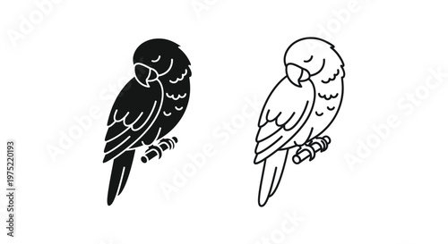 Black and White Lovebirds Illustration Guide Vector
