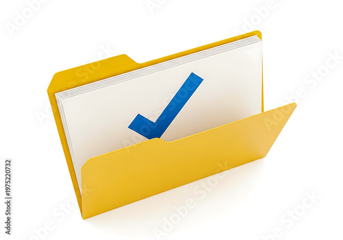 Open folder icon with a blue checkmark symbol inside isolated on white background