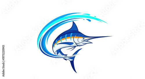 Blue Marlin Leaping Out of Water with Wave Splash