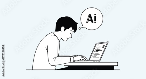 Man working on laptop with AI icons