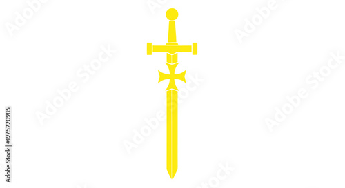 Golden Sword and Cross Icon on White Background