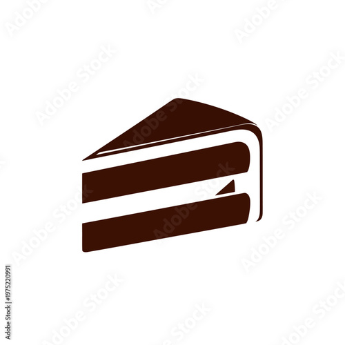 A minimalist representation of a slice of chocolate cake with white frosting, perfect for culinary themes