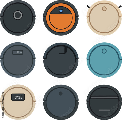 robot vacuum cleaners in various colors and designs